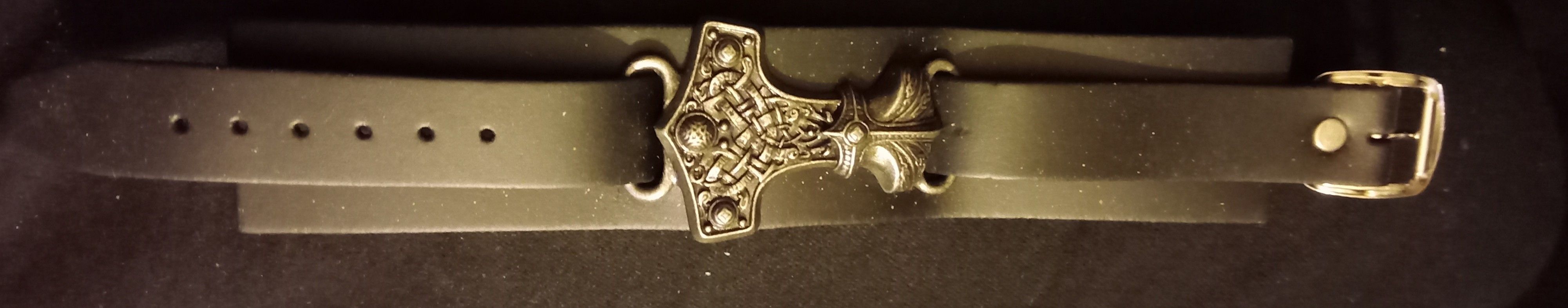 Alchemy Gothic Thunderhammer Bracelet Wristband Black Leather Thor Hammer Viking