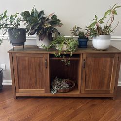 Crate & Barrel Ainsworth Walnut 64" Storage Media Console with Wood Doors
