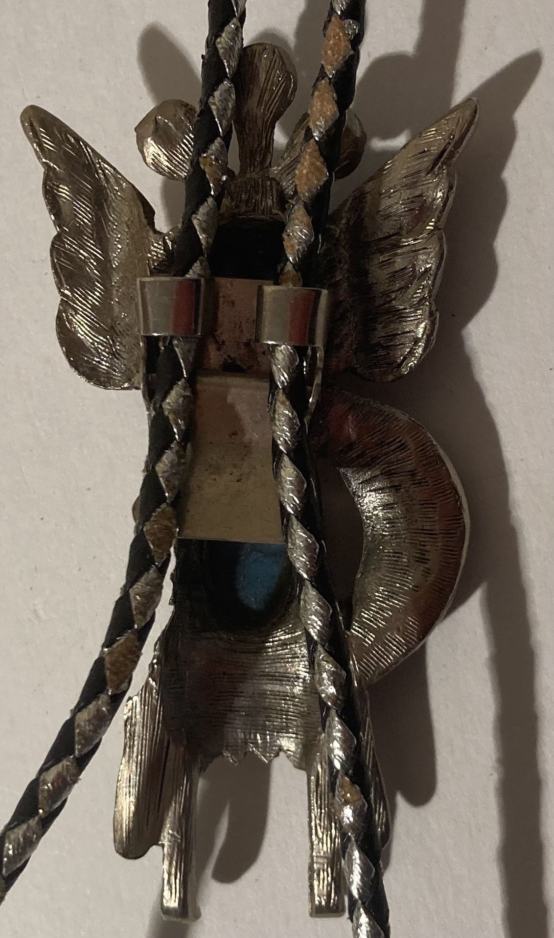 Vintage Bolo Tie Silver And Turquoise Native Design Quality
