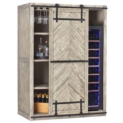 Rustic Barn Door Bar Cabinet with Wine Cooler