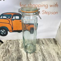 Vintage 12 Panel Clear Glass Jar 13 inch With New Seal