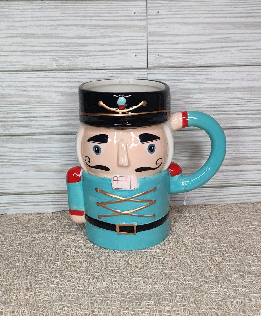 Pastel Blue Nutcracker Soldier Christmas Mug 