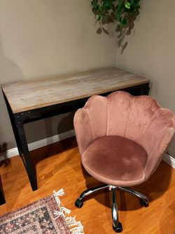 Desk + pink suede chair