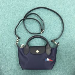 LongChamp Le Pliage Tres Paris Navy Mini pouch with Shoulder Strap 
