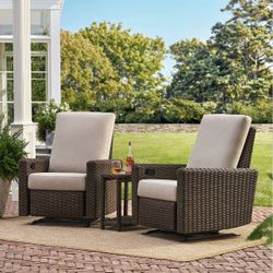 [retail $1,330] Wexley Recliners w Sunbrella fabric  Set of 2 with Side Table