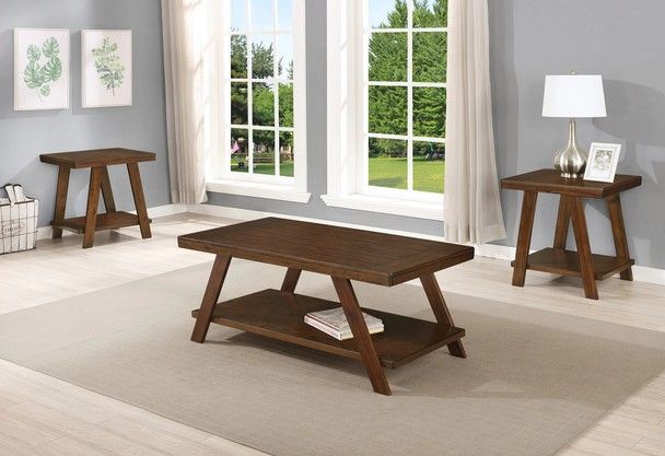 Borrego Dark Cherry Finish Living Room Coffee End Table Set 3pc