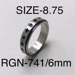 Stainless Steel Star Carved Spinner Ring Band For Men & Women with: RGN-741/Size-8.75