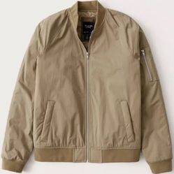 Abercrombie & Fitch Mens SMALL Khaki Bomber Jacket Brown Full Zip