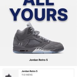 Wolf Grey Jordan 5 size 11