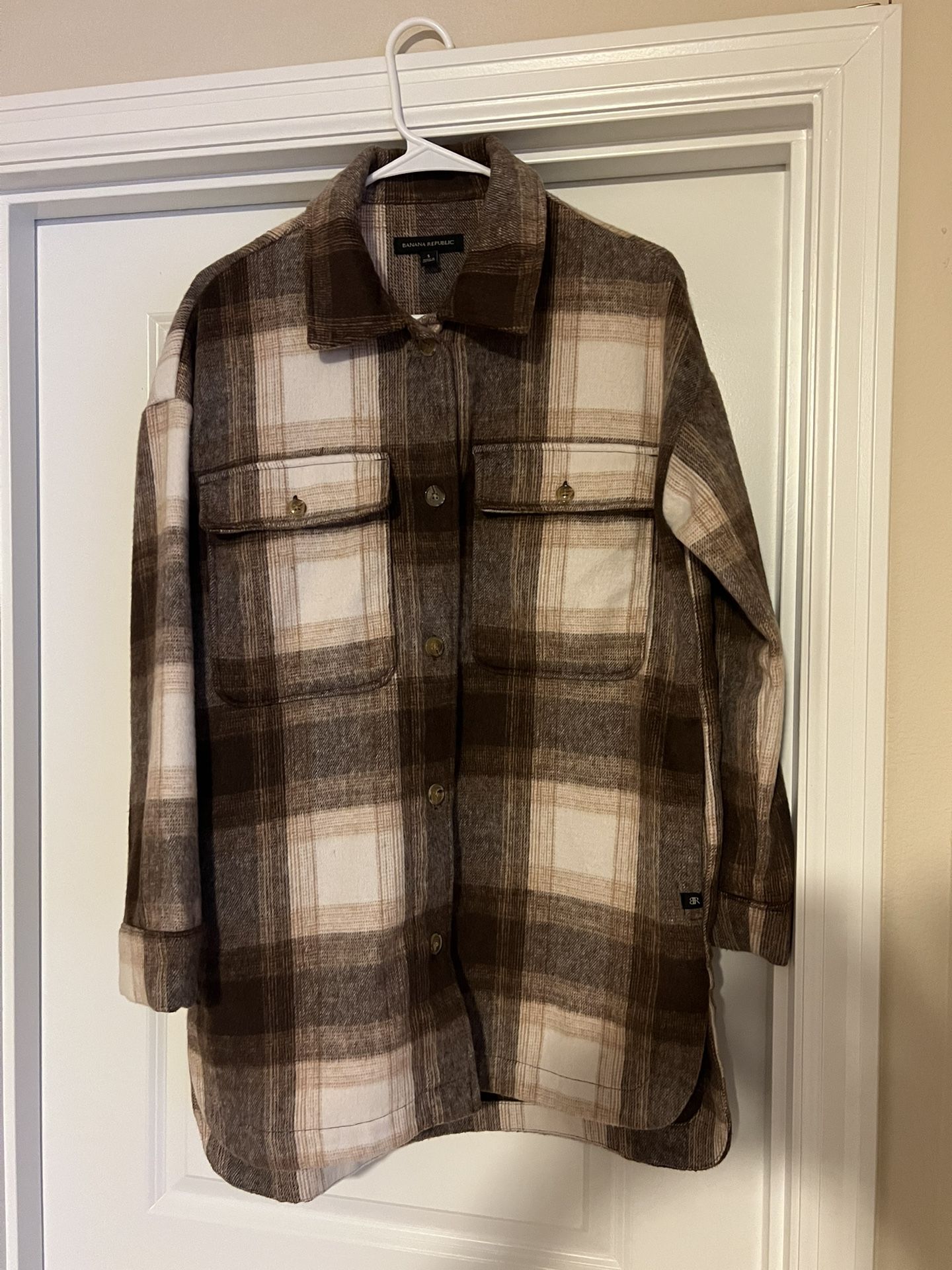 Banana Republic Womens Plaid Flannel Shirt Jacket Brown Size Small S