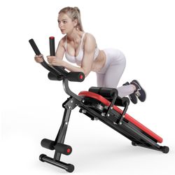 Bigzzia Foldable Ab Machine, Ab Workout Equipment, Abdominal Trainers for Home, LCD Display, Red