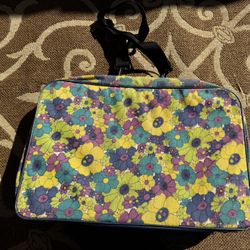 Vintage 60s/70s Suitcase Fabric Zippered Luggage Purple  Flowers Hippie