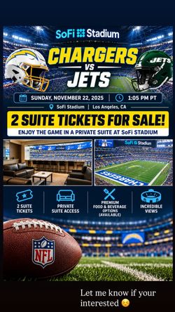 2 Suite Tickets – Chargers vs Jets Nov 22