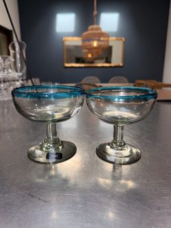 Mexican Blown Glass Margarita Glasses Set of 2