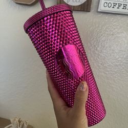 STARBUCKS pink metallic holiday studded tumbler