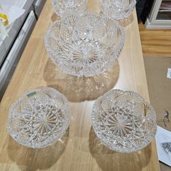 Vintage Mikasa 9 inches Crystal bowl and 4 Of 5 Inch Crystal Bowls