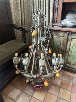 Large Vintage Iron Chandelier With Fruits And leaves 