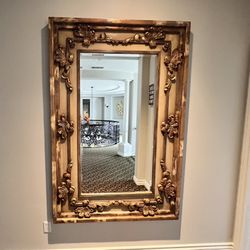 Solid Wood Custom Oversized Hand Carved Mirror Wood And Gold