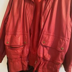 red leather jacket and skirt 