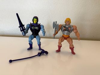 1984 Vintage MASTERS OF THE UNIVERSE Battle Armor He-Man And Skeletor w/ Weapons