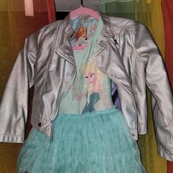 Girls Size 5/6 Elsa Tutu With Silver Jacket