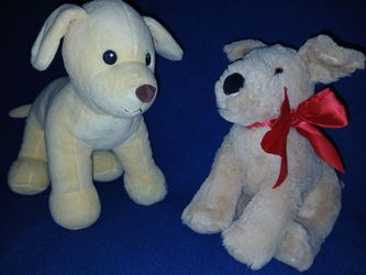 MELISSA & DOUG Sunny Golden Yellow Labrador Plush Dog 12” & Melissa and Doug Plush Lab Puppy Red Bow