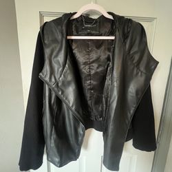 Black Faux Leather Knit Sleeves Moto/Biker By Bernardo. Few Cat claw tears see pic