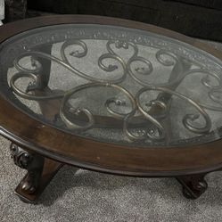 Oval Coffee Table Wood/ Glass