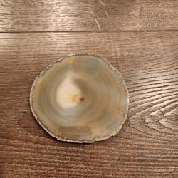 natural agate slice coaster, Thinly sliced, polished natural Brazilian geode agate with a raw, unpolished outer edge, great condition