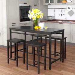 New in box AWQM Dining Bar Table Set for 4, Modern Counter Height Table and 4 Bar Stools, 5 Piece Bar Table and Chairs Set for Small Spaces, Apartment