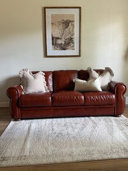 Chateau D’ax Cognac Rich Brownish Red Italian Premium Leather Couch