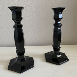 🖤 Vintage set of black glass candlesticks