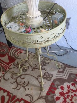 Vintage Wrought Iron Round Tray Side Table
