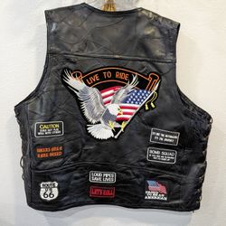 Diamond Plate™ Rock Design Genuine Buffalo Leather Biker Vest Embroidered Patches Size 5X