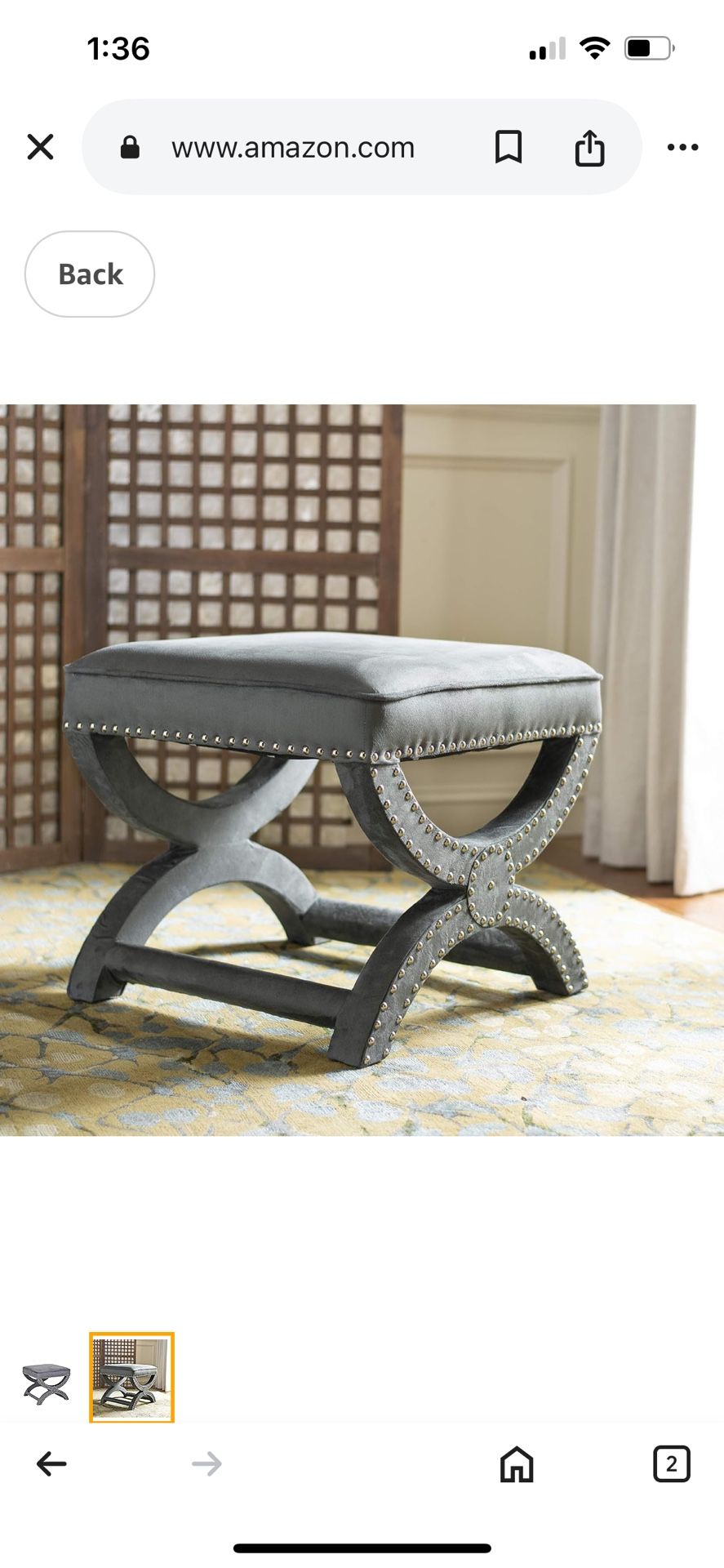 Safavieh MCR4645 Mystic Upholstered Ottoman