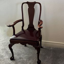 Vintage 1983 Kindel Chippendale Arm Side Chair with Ball & Claw legs Leather Seat