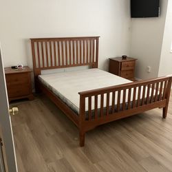 Queen Bed Frame. Foundation Mattress. 2 Night Stand And A Free Dresser
