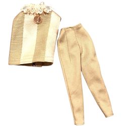 Vintage Barbie Doll 60s Mod Look Pants Top Tan & Cream~ Handmade