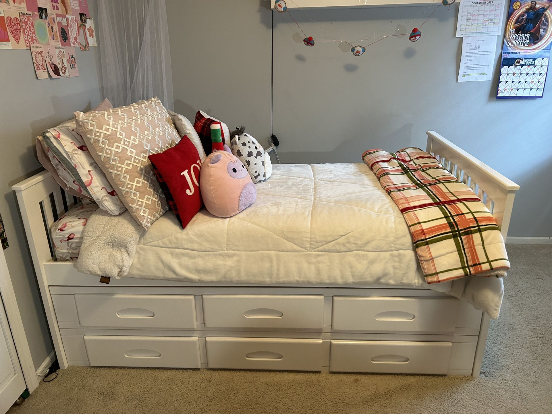 Captain’s Twin Bed w/ Twin Orthopedic Mattress & 6 Spacious Drawers - White