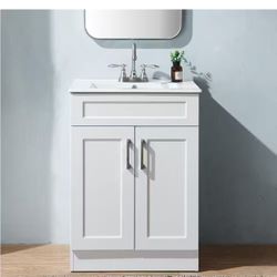 24 in. W x 18 in. D x 34 in. H White Modern Bathroom Vanity with White Single Ceramic Sink Top