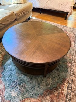 Round Wood Coffee Table with Lower Shelf