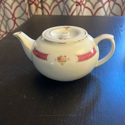 White Tea Pot With Flower Print
