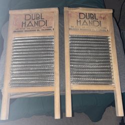 ANTIQUE DUBL HANDI WOODEN TIN WASHBOARD COLUMBUS OHIO  18”x 8 1/2”