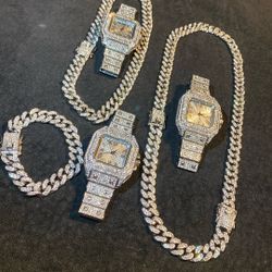 Lab Diamond  Watch 18 Inch Short Cuban Or 26 Inch Long Or Bracelet 60 each piece