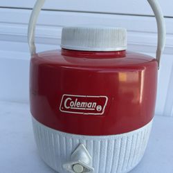 Vintage Coleman Red Camping One Gallon Water Jug Cooler With Cup