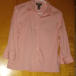 Men's Pink Long-Sleeve Ralph Lauren Classic Fit Linen Button Down Large Shirt 
