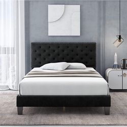 Queen Platform Bed + Including Mattress Black 