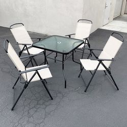 BRAND NEW $100 Outdoor 5 Piece Patio Set (32x32” Table and 4pc Folding Chairs) Garden Furniture