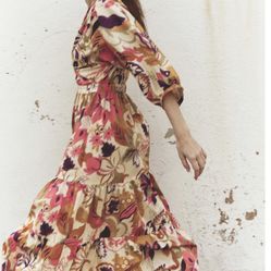 ZARA Poplin Print Dress (Multicolored- Size M) 