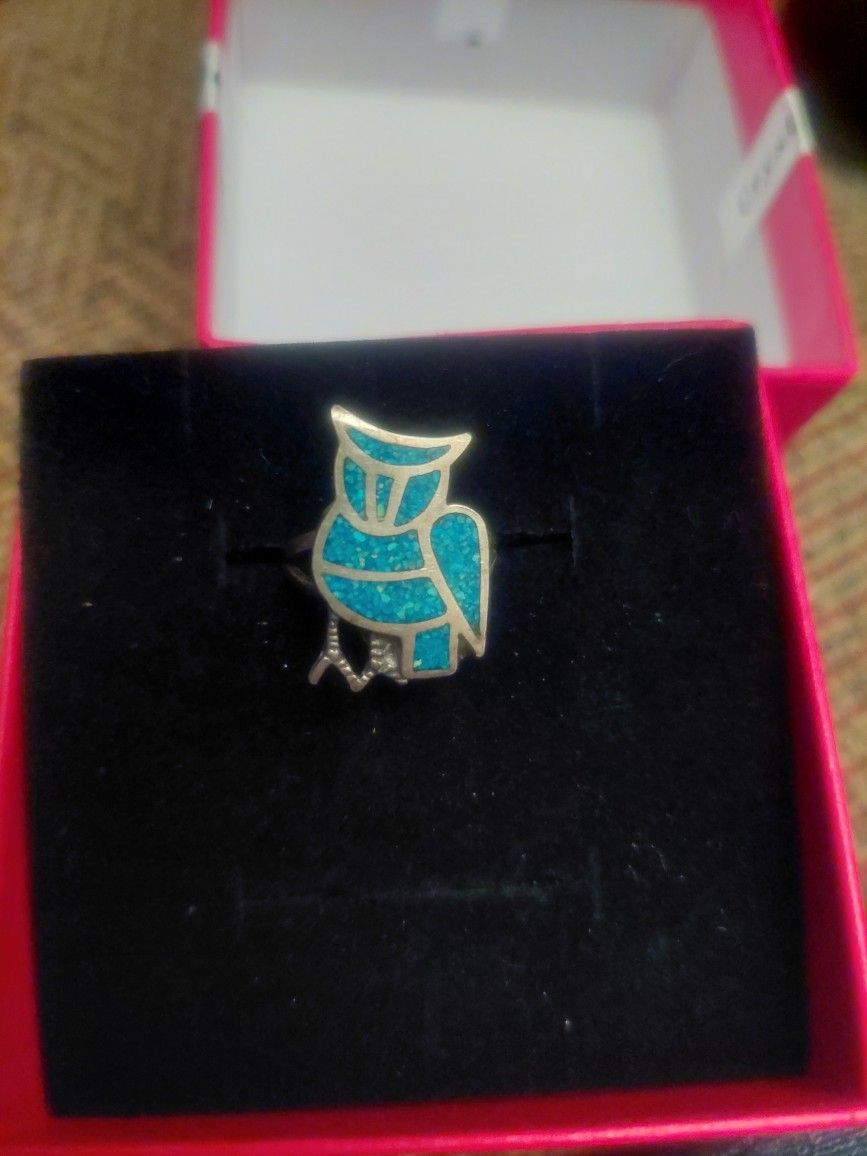 Sterling Silver Turquoise Owl Ring Size 5 